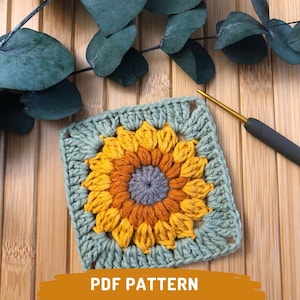 Granny Square PATTERN Crochet Sunflower Granny Square Pattern for Sunflower Granny Square Blankets and Granny Square Bag