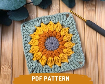 Crochet Sunflower Granny Square Pattern (PDF Pattern)