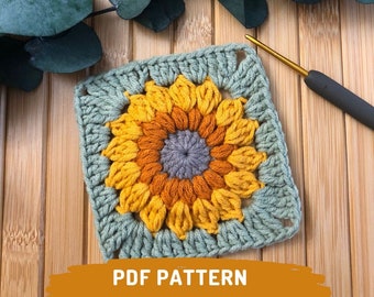 Granny Square PATTERN Crochet Sunflower Granny Square Pattern for Sunflower Granny Square Blankets and Granny Square Bag