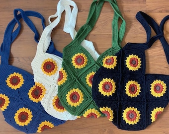 Crochet bag Crochet Sunflower Bag Crochet Afghan Boho Bag Crochet Purse Crochet Market Bag Sunflower Bag Granny square bag