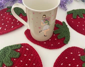Crochet Strawberry Coaster Strawberry Decor Crochet Coaster