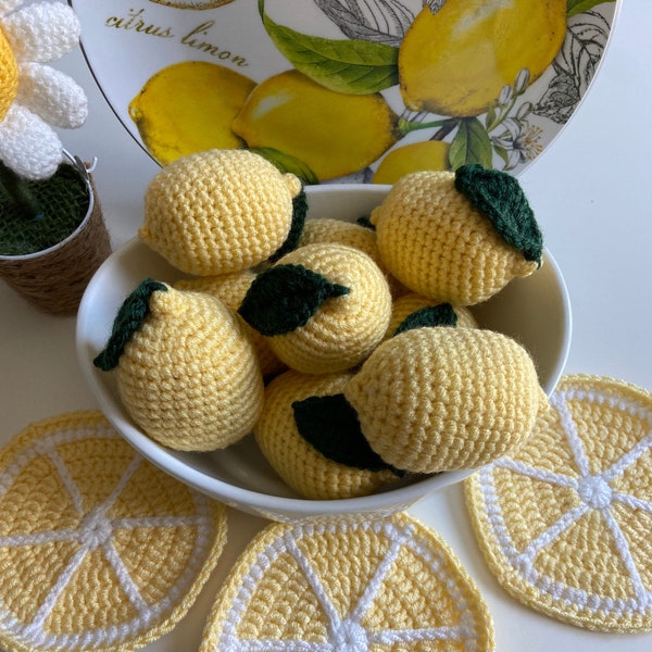 Crochet  Lemon Decor For Tiered Tray  Crochet Fruit  Lemon Decor For Summer Home Decor  Amigurumi Play Food For Montessori Lemon Plushie