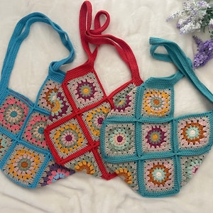 Crochet Granny Square Bag: Handmade Cotton Boho Tote