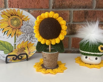 Crochet Sunflower Home Decor Crochet Sunflower Pot Crochet Flower in Pot Gift for Her Kitchen decor Gift for Mother Gift for teacher