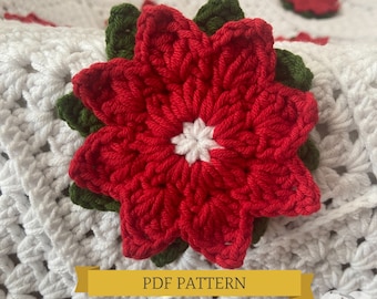 Crochet Christmas Poinsettia Granny Square Pattern (PDF Pattern)