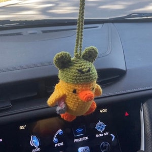 Crochet Duck with knife Car Accessories  duck with frog hat crochet duck crochet car hanging