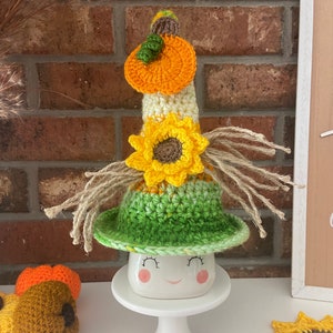 Crochet Marshmallow Mug Hat: Fall Pumpkin Sunflower Tiered Tray Decor