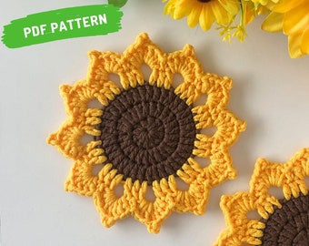 Crochet Sunflower Coaster Pattern  Sunflower Coaster Pattern Sunflower Pattern