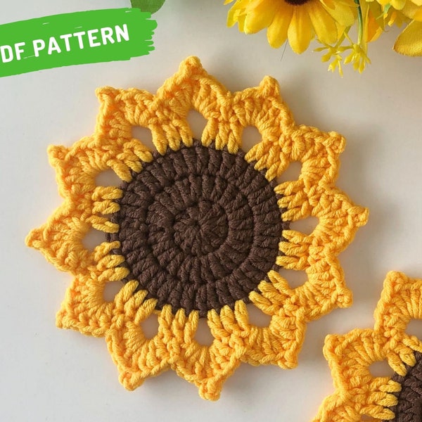 Crochet Sunflower Coaster Pattern  Sunflower Coaster Pattern Sunflower Pattern