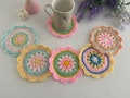 Handmade Crochet Coaster: Colorful Spring  Farmhouse Coffee Table Decor