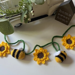 Crochet Sunflower Bumblebee Garland: 40-inch Nursery Wall Decor