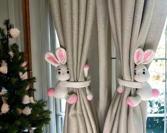 Crochet Bunny Curtain Tieback Amigurumi  Crochet Bunny Decor Curtain Holdback Crochet Animal Easter decor Easter gift Easter bunny