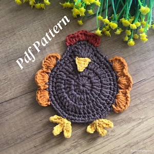 Crochet Pattern Crochet  Coaster Pattern Crochet Chicken Pattern Thanksgiving Decor Farmhouse Decor