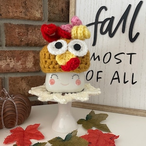 Crochet Turkey Hat for Marshmallow Mug - Fall Thanksgiving Tiered Tray Decor