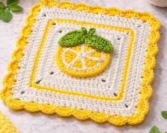Agarradera de cocina de limón hecha a mano a crochet, decoración de cocina, salvamanteles de limón, regalo de cocina estilo cottagecore, decoración de granja