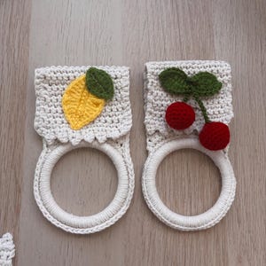 Soporte para toallas de ganchillo, decoración de cocina rústica, anillo para toallas de cocina colgantes, organizador de cocina hecho a mano, regalo para la cocina de frutas imagen 10