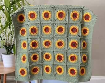 Crochet Sunflower Granny Square Blanket: Handmade Throw