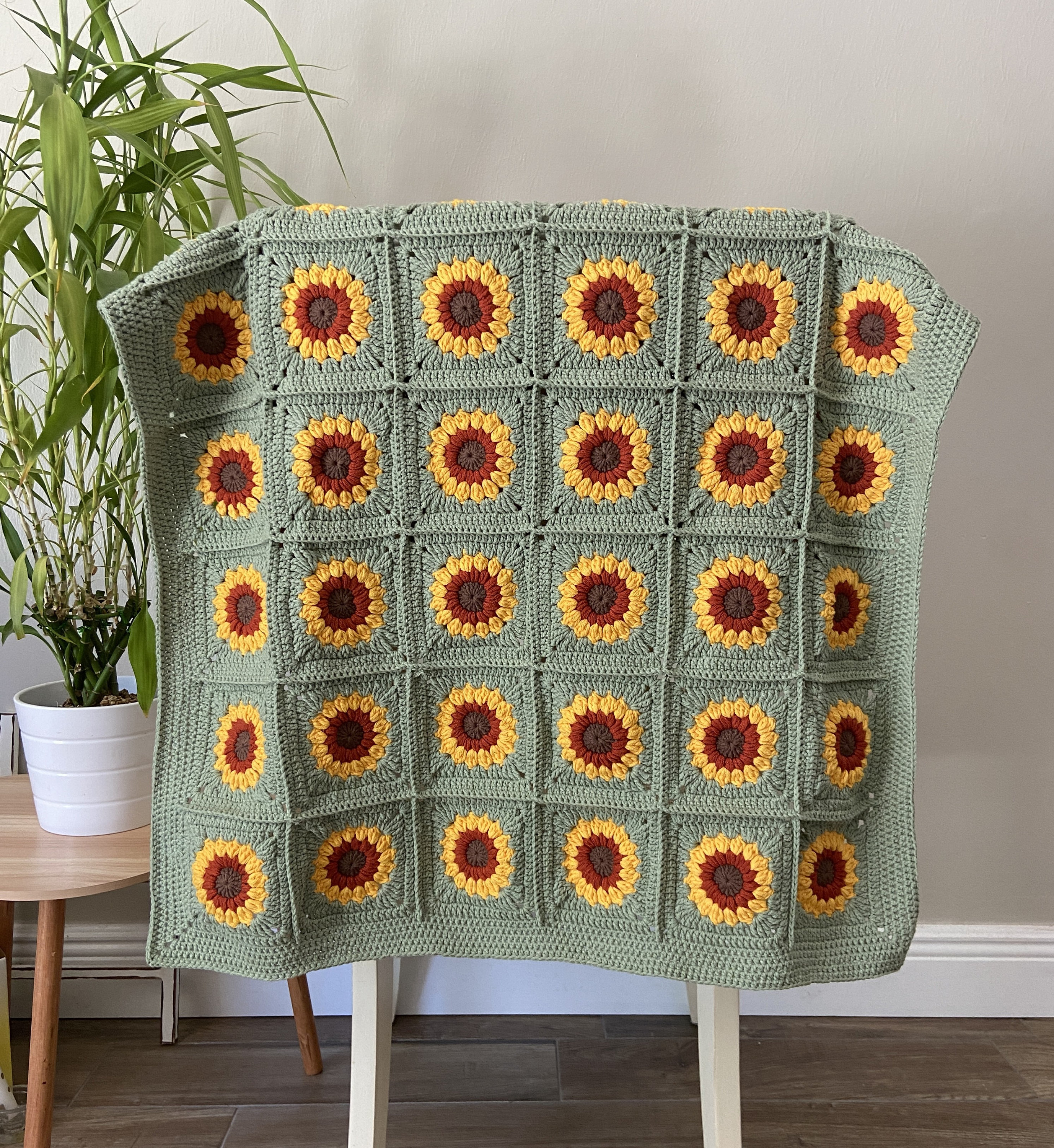 Crochet Sunflower Granny Square Blanket Boho Throw - Etsy