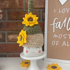Crochet Sunflower Marshmallow Mug Hat - Fall Tiered Tray Decor