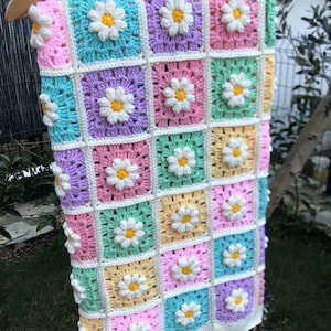READY TO SHIP Daisy Blanket Crochet Daisy Blanket Daisy Granny Square Blanket Colorful Blanket