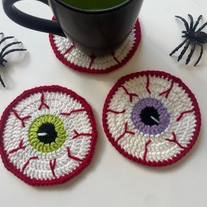 Halloween coaster eyeball coaster Spooky home decor Crochet coaster  Halloween Decor