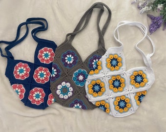 Crochet bag Crochet Granny Square Bag Crochet African Flower Bag Afghan Boho Bag Crochet Purse Crochet Market Bag Tote Bag