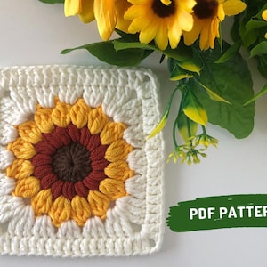 Granny Square PATTERN Crochet Sunflower Granny Square Pattern for Sunflower Granny Square Blankets and Granny Square Bag