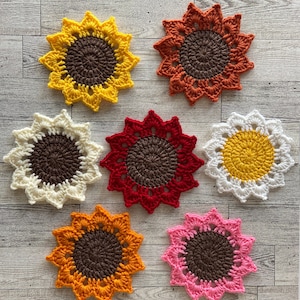 Porta-copos de crochê com girassol Porta-copos de crochê com girassol Presente para ela Decoração de outono Decoração de primavera