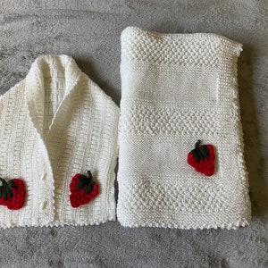 Crochet baby blanket vest set / strawberry blanket / handmade blanket / crochet throw / baby vest