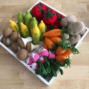 Crochet Vegetable Play Food Set: Montessori Toy, Tiered Tray Decor
