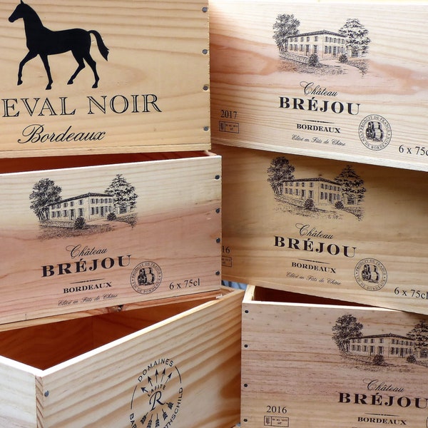 Französische Weinkiste aus Holz, 6er Chateaukiste aus Pinienholz | französische Holzweinkiste  | Kiste | Weinkisten mit Branding | Holzkiste