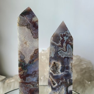 Red Moss Agate Tower, Moss Agate Tower, Moss Agate with Quartz Tower, Druzy Moss Agate, Moss Agate Decor, Polished Crystals