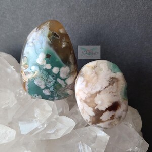 Green Flower Agate Pocket Stone, Polished Flower Agate, Sakura Agate, Flower Agate Palm Stone, Pink Flower Agate, Small Palm Stone
