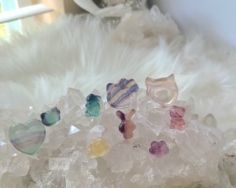 Mini Rainbow Fluorite Bowl & Carvings Set