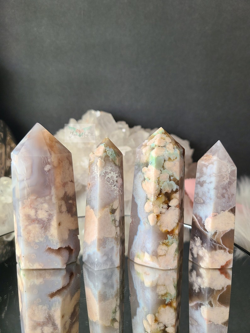 RARE Baby Blue Flower Agate Tower, Flower Agate Points, Flower Agate ...
