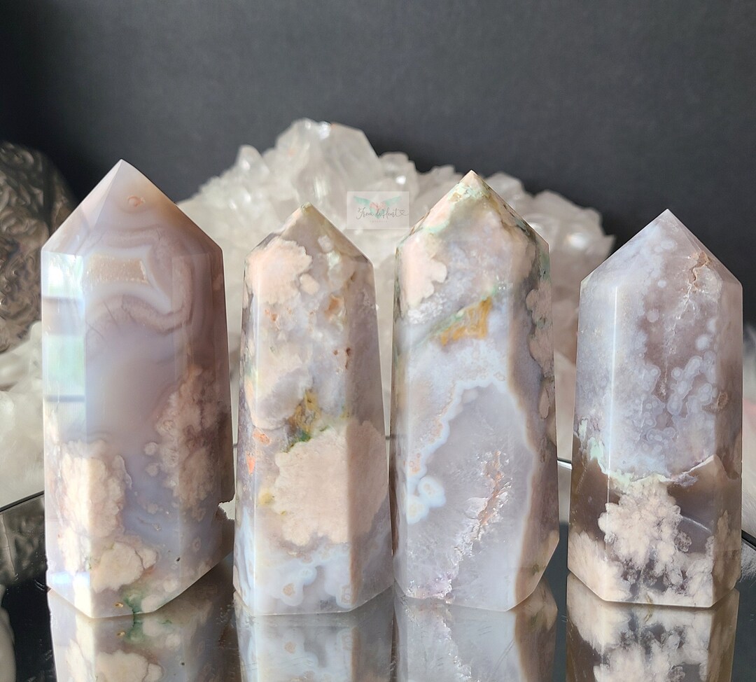 RARE Baby Blue Flower Agate Tower, Flower Agate Points, Flower Agate ...