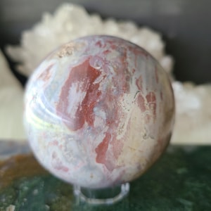 Pink Ocean Jasper Sphere 78mm, Ocean Jasper with Quartz Sphere, Madagascar Ocean Jasper, Orbicular Ocean Jasper, Unique Gift, OJ sphere