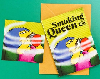 Patty Bouvier 'Smoking Queen' Card + Sticker - Simpsons Gift