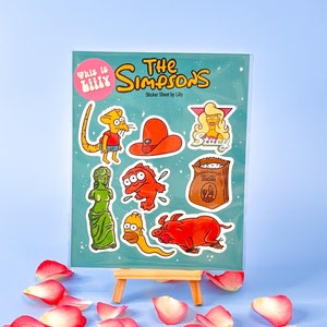 Feuille d'autocollants Les Simpsons uniques - Autocollants en vinyle imperméables, motifs de collection de la culture pop, autocollants de dessins animés familiaux durables - Ordinateur portable, skate