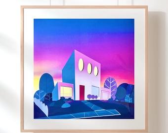Powerpuff Girls House Print | Townsville Watercolour Art | Retro Cartoon Wall Decor