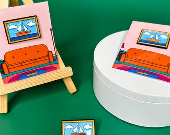 Simpsons Sailing Boat Enamel Pin: Meme Collectible Lapel Badge