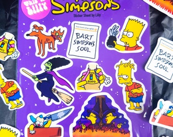 Simpsons Halloween Sticker Sheet - Waterproof Vinyl Stickers, The Simpsons Treehouse of Horror - Laptop, skate - Halloween party stickers