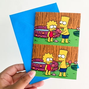 Carte frères et sœurs Bart et Lisa des Simpson | Carte d'anniversaire drôle pour frère ou soeur | Conception de partage de crème glacée | Idée cadeau pour frères et sœurs