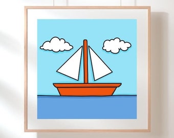 Simpsons Boat Art Print: Living Room Sailboat Painting (20x20 cm)
