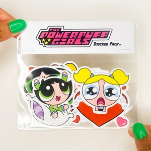 Lot de 12 autocollants The Powerpuff Girls - Lot d'autocollants imperméables - pour ordinateurs portables, patins, valises - Autocollants en vinyle - Cadeau d'anniversaire