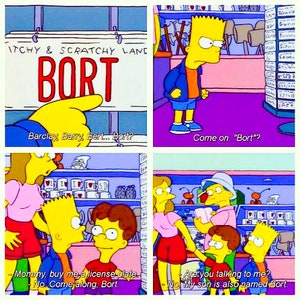 Bort License Plate Enamel Pin - The Simpsons collectible - Custom Cartoon Movie Brooch - Lapel Badges -for bags and clothes - Bart Simpson