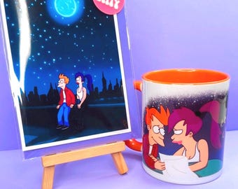 Futurama Fry & Leela Mug and Card Set – Romantic Gift