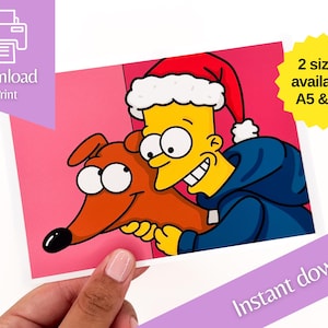 Sofort Download - Weihnachtsmann's Helfer | Die SIMPSONS Weihnachtskarte | Bart und Santas Helfer |  Weihnachtskarte| Bart HundI Beste Freunde