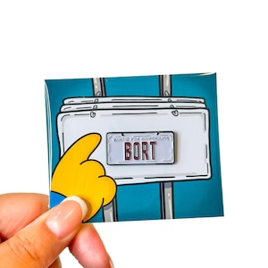 Bort License Plate Enamel Pin - The Simpsons collectible - Custom Cartoon Movie Brooch - Lapel Badges -for bags and clothes - Bart Simpson