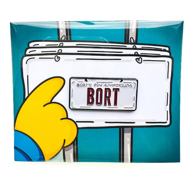 Bort License Plate Enamel Pin - The Simpsons collectible - Custom Cartoon Movie Brooch - Lapel Badges -for bags and clothes - Bart Simpson